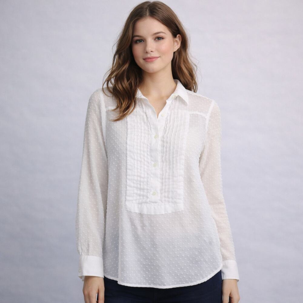 J.Crew‎ White Swiss Dot Sheer Button Front Blouse Size 8